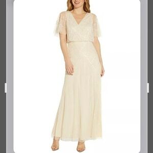 Adrianna Papell Back-Cutout Beaded Gown in Sandshell